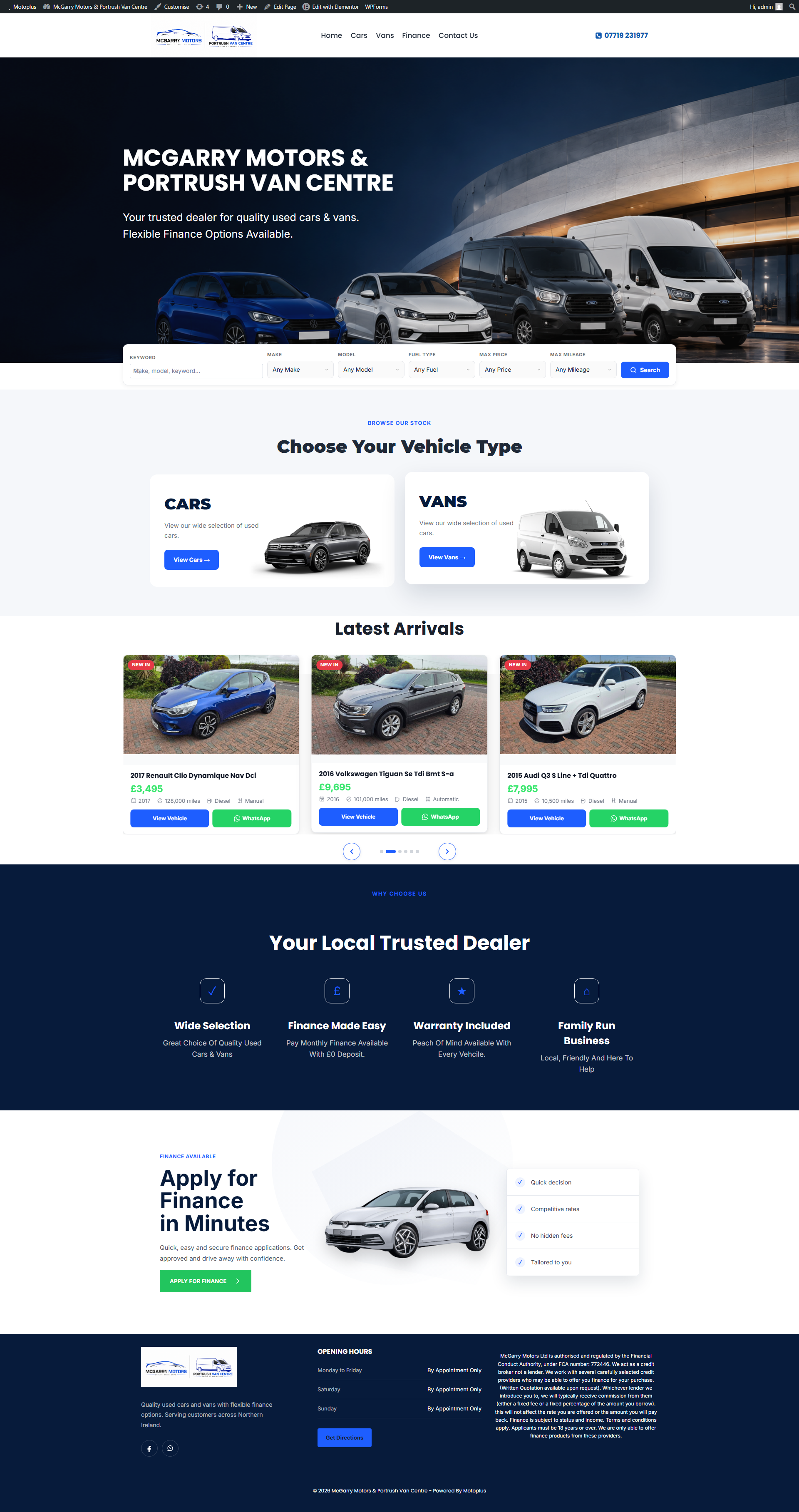 Motoplus-powered dealer website shown on desktop